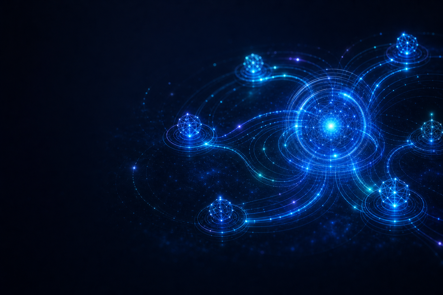 Abstract private AI partnership network with connected intelligence modules