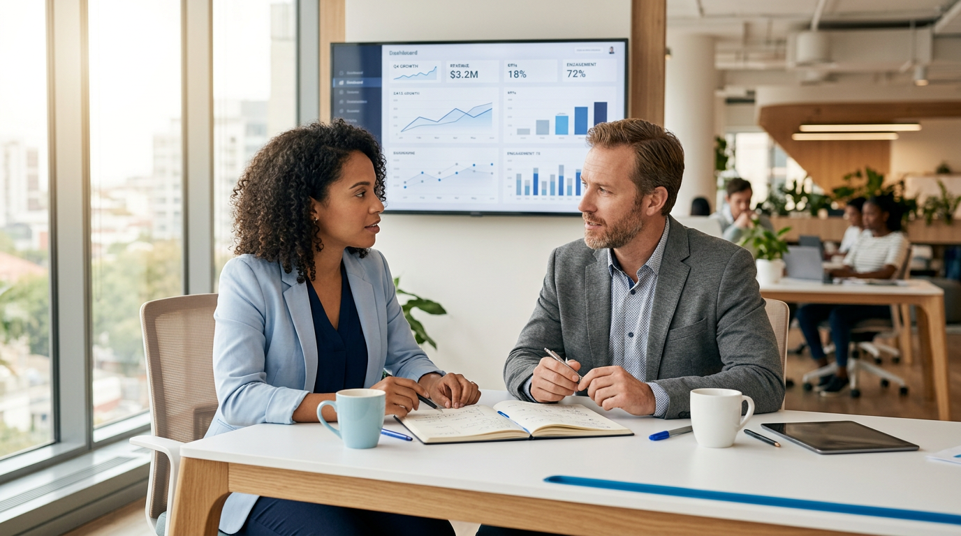 Collaborative AI strategy session between two professionals